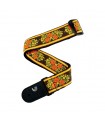 D'Addario Woven Guitar Strap, Peace Love, Brown and Yellow 50PCLV03