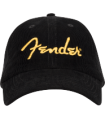 Fender Gold Spaghetti Logo Corduroy Baseball Hat - Black